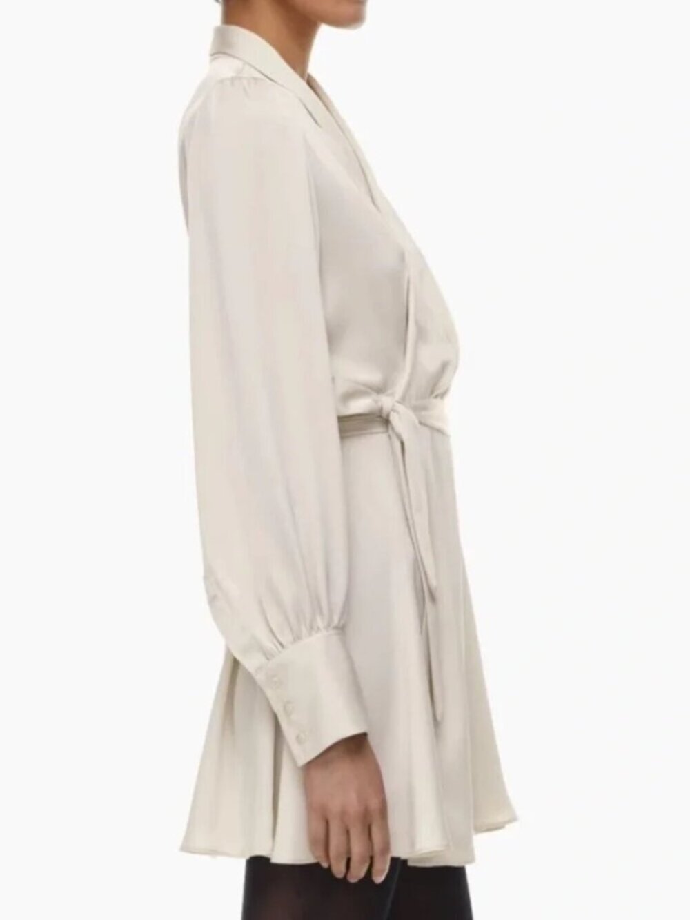 New Aritzia Babaton Hyde satin bishop long sleeve wrap style v-neck minidress - Picture 4 of 16
